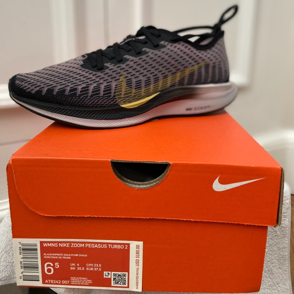 Nike Zoom Pegagus Turbo 2 Black/Plum/Platinum Size 6.5